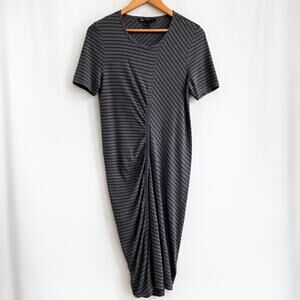Marc by Marc Jacobs Striped Midi Dress Sz M Gray Bodycon Stretch Designer Dress